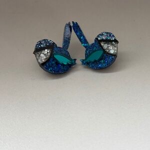 Super cute sparkly handmade blue bird bird stud earrings